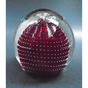 Bulliconte Paper Weight Red and Clear 3 Inch Dia 3 Inch Tall